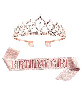 Pink1 birthday girl belt and rhinestone headwear kit-birthday gift