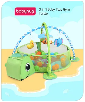 Kids 3 in 1 Turtle Baby Gym Activity Floor Mat, Ball Pit & Toys Baby Play  mat