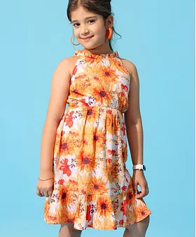 Girls Party Wear Sleevelesss RoundNeck Orange Net Silk Frock With Rose  Flower Age Group 25 Years at Best Price in Mhow  Tejam Industries Opc  Private Limited