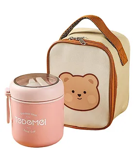 Big Size Stainless Steel Lunch Box /Tiffin with Insulated Matching Lunch Bag  for Kids and Adults, Cream Brown Bear - Little Surprise Box