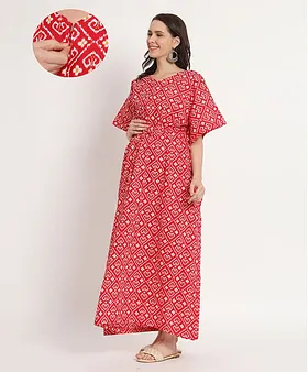 Nighty, Free Size, Red - Nursing/Sleep Wear Online