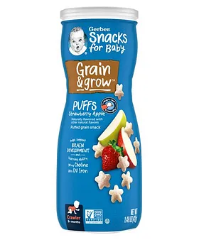  Gerber Snacks for Baby Grain & Grow Puffs, Peach