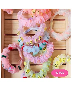 Baby Moo Floral Rubber Bands Hair Accessories 3 Pcs - Pink