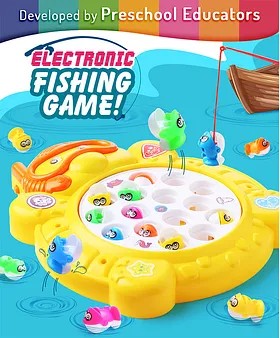 Fishing Game Toy Set with Rotating Board Includes 4 Fishing Poles Durable  Gift Blue 