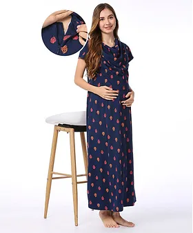 Buy online Round Neck Printed Maternity Nighty from clothing for