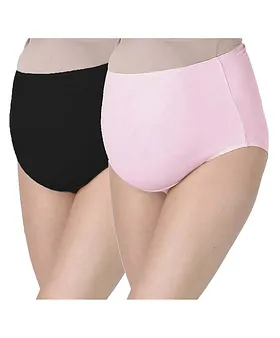 Combo Of 3 Maternity Over Belly Support Panties- Beige,Black &Rose