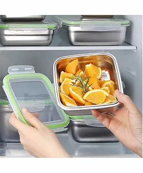 Hazel Steel Tiffin Box For Office, Stainless Steel Lunch Box Set With 2  Containers
