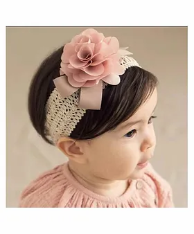 Posh Peach Crochet Headband with Pearls and Flower for Newborn Princess