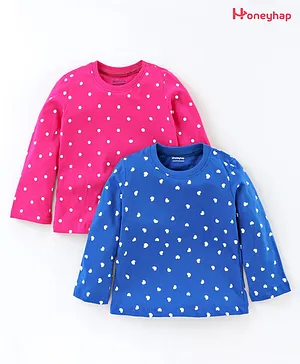 Honeyhap Full Sleeves Tops With Antimicrobial Silvadur Finish Polka Dot Print Pack of 2 - Pink & Blue