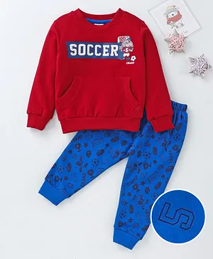Simply Full Sleeves Tee & Lounge Pant Soccer Print - Red