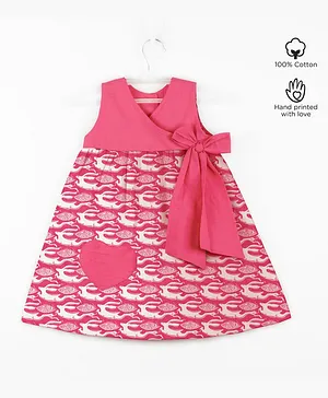 Story Tailor Sleeveless Overlap Yoke Frock with Side Bow - Pink