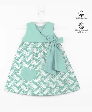 Story Tailor Sleeveless Overlap Yoke Frock with Side Bow - Sea Green