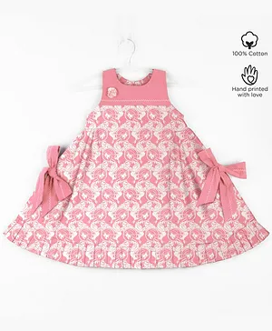 Story Tailor Sleeveless Side Bow & Gathered Frock - Peach Pink