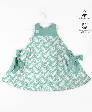 Story Tailor Sleeveless Side Bow & Gathered Frock - Sea Green