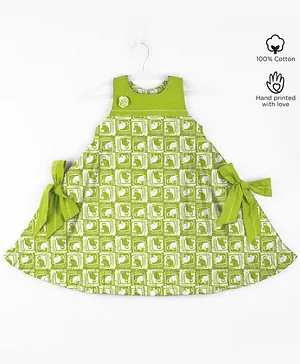 Story Tailor Sleeveless Side Bow & Gathered Frock - Green