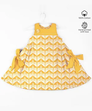 Story Tailor Sleeveless Side Bow & Gathered Frock - Yellow