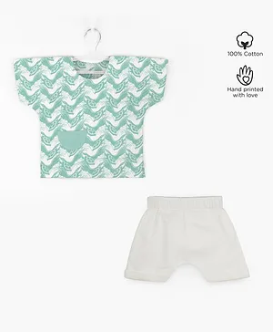 Story Tailor Half Sleeves Tee With Pocket & Harem Shorts for Boys - Sea Green