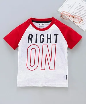 Fido Half Sleeves Cotton T-Shirt Text Graphic - Red