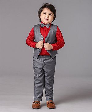 Babyhug Full Sleeves Party Suit Solid Color - Grey