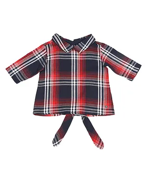 Allen Solly Junior Three Fourth Sleeves Checked T-Shirt - Red