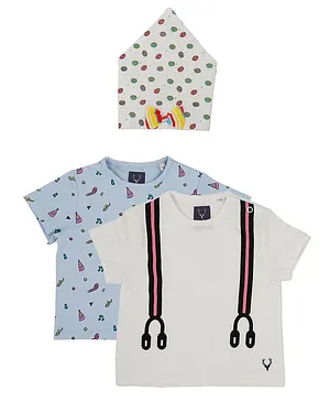 Allen Solly Junior Half Sleeves Tees With Bib Multiprint Pack of 2 - White Light Blue