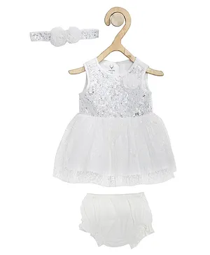 Allen Solly Juniors Sleeveless Frock With Bloomer & Headband - White