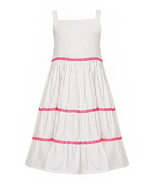 A Little Fable Sleeveless Self Design Dotted Dress - White