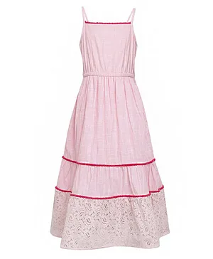 A Little Fable Sleeveless Floral Lace Design Dress - Pink