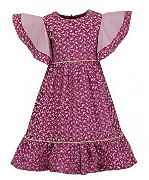 A Little Fable Cap Sleeves All Over Paisley Printed Dress - Dark Pink