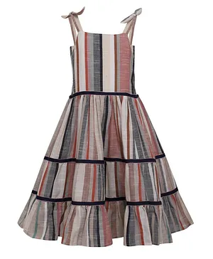 A Little Fable Sleeveless Striped Colourful Dress - Multi Colour