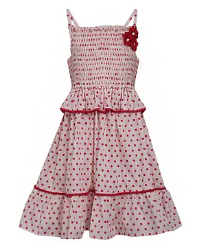 A Little Fable Sleeveless Polka Dot Smocked Dress - Red