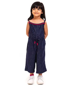 A Little Fable Striped Sleeveless Midnight Jumpsuit - Blue