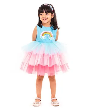 A Little Fable Sleeveless Rainbow Glitter Netted Dress - Multi
