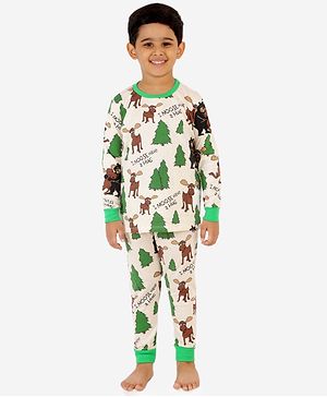 Little Marine Full Sleeves Moose Printed Night Suit - Cream