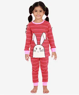 Little Marine Full Sleeves Striped Night Suit - Red