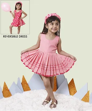 Skosh Sleeveless Geometric Print Popup Reversible Pleated Fit & Flare Dress - Pink