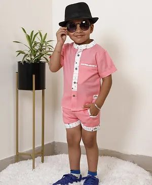 Skosh Front Button Half Sleeves Shirt With Shorts - Pink