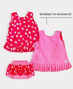 Skosh Sleeveless Shapes Print Reversible Top With Bloomers & Headband - Pink