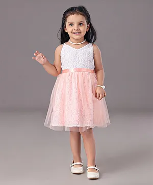 Babyoye Sleeveless Party Frock With Lace Detailing - Pink
