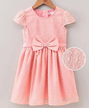Babyoye Cap Sleeves Party Frock Solid Color - Pink
