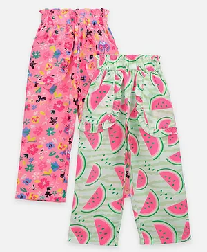 Lilpicks Couture Floral & Fruit Full Length Pack Of 2 Lower Pants - Multi Color