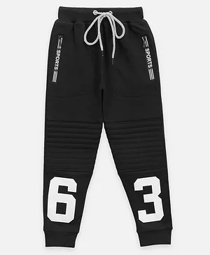 Lilpicks Couture Full Length Knee Quilted Fleece Track Pants - Black