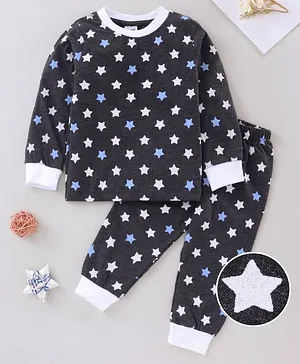Simply Full Sleeves T-Shirt & Bottomwear Star Print - Navy Blue