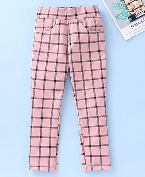 Enfance Full Length Checkered Jeggings - Baby Pink
