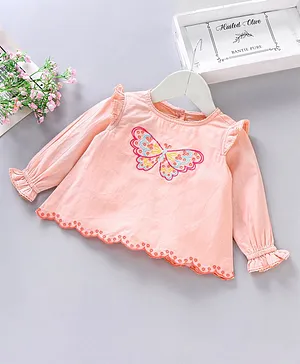 Babyoye Full Sleeves Top Butterfly Embroidery - Pink