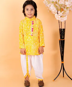 M'andy Bandhani Full Sleeves Kurta With Dhoti - Yellow