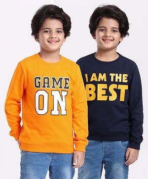 Pine Kids Full Sleeves Bio Washed Sweatshirt Text Graphic Pack of 2 - Yellow & Blue