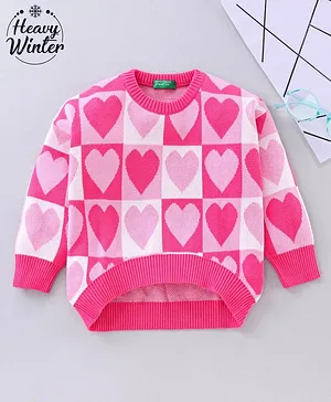 UCB Full Sleeves Sweater Hearts Design - Pink