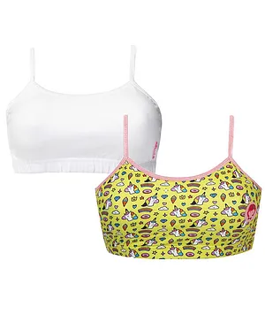 D'Chica Set Of 2 Solid & Unicorn Print Non Padded Non Wired Bra - Yellow White