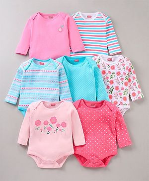 Babyhug Full Sleeves 100% Cotton Onesies Pack of 7 - Multicolor